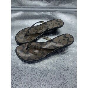 Y2K RARE Coach Carin Trans Flip-Flop Shoes Rubber Brown C's Kitten heel 8.5